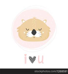 Otter hand drawn face. Vector character. Baby print, textile, book, baby shower template card. Otter hand drawn face. Vector character.