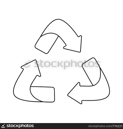 Ouline arrows recycle eco symbol. Recycled sign. Cycle recycled icon. Recycled materials symbol. Simple vector design illustration isolated on white background