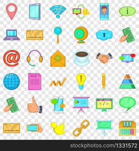 Our contact icons set. Cartoon style of 36 our contact vector icons for web for any design. Our contact icons set, cartoon style