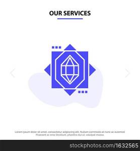 Our Services 3d, Core, Forming, Design Solid Glyph Icon Web card Template