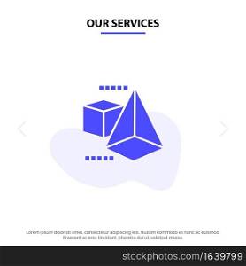 Our Services 3dModel, 3d, Box, Triangle Solid Glyph Icon Web card Template