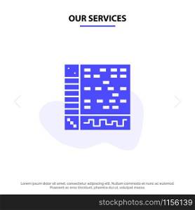 Our Services Ableton, Application, Audio, Computer, Draw Solid Glyph Icon Web card Template