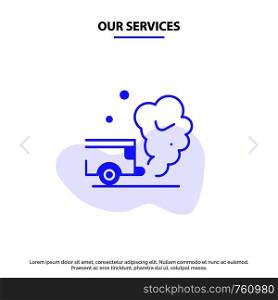 Our Services Air, Car, Gas, Pollution, Smoke Solid Glyph Icon Web card Template