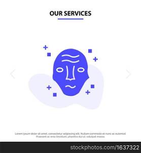 Our Services Alien, Galaxy, Science, Space, Ufo Solid Glyph Icon Web card Template