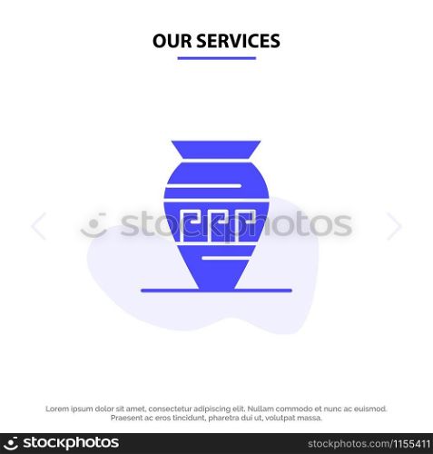 Our Services Amphora, Ancient Jar, Emojis, Jar, Greece Solid Glyph Icon Web card Template