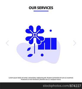 Our Services Anemone, Flower, Spring Flower Solid Glyph Icon Web card Template