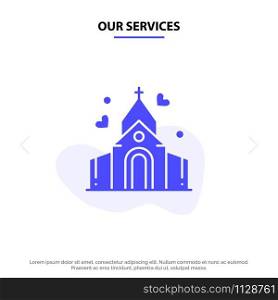Our Services Arch, Love, Wedding, House Solid Glyph Icon Web card Template