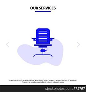 Our Services Armchair, Arm, Business, Chair, Furniture, Office Solid Glyph Icon Web card Template