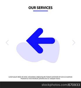 Our Services Arrow, Arrows, Back, Point Back Solid Glyph Icon Web card Template