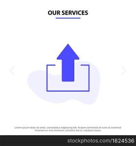 Our Services Arrow, Arrows, Up, Upload Solid Glyph Icon Web card Template