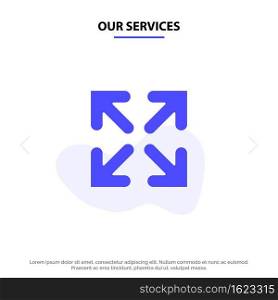 Our Services Arrow, Direction, Move Solid Glyph Icon Web card Template