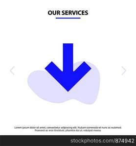 Our Services Arrow, Down, Back Solid Glyph Icon Web card Template