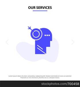 Our Services Arrow, Focus, Precision, Target Solid Glyph Icon Web card Template