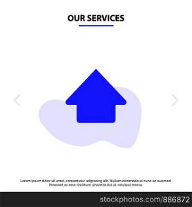 Our Services Arrow, Up, Upload Solid Glyph Icon Web card Template