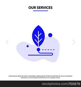 Our Services Artificial, Biology, Digital, Leaf, Life Solid Glyph Icon Web card Template