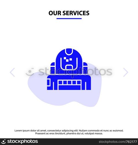 Our Services Astronaut, Cosmonaut, Explorer, Helmet, Protection Solid Glyph Icon Web card Template