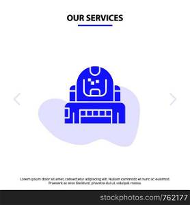 Our Services Astronaut, Cosmonaut, Explorer, Helmet, Protection Solid Glyph Icon Web card Template