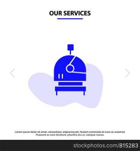 Our Services Astronaut, Helmet, Space Solid Glyph Icon Web card Template