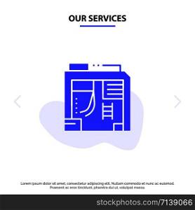 Our Services Atx, Box, Case, Computer Solid Glyph Icon Web card Template