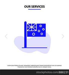 Our Services Australia, Country, Flag, Nation Solid Glyph Icon Web card Template