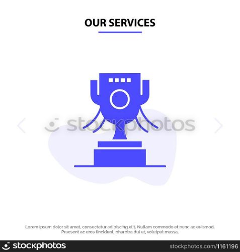 Our Services Award, Cup, Ireland Solid Glyph Icon Web card Template