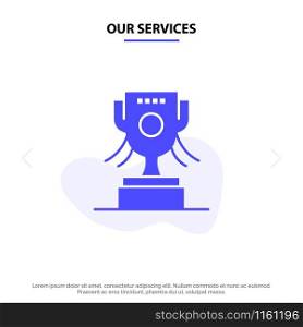 Our Services Award, Cup, Ireland Solid Glyph Icon Web card Template