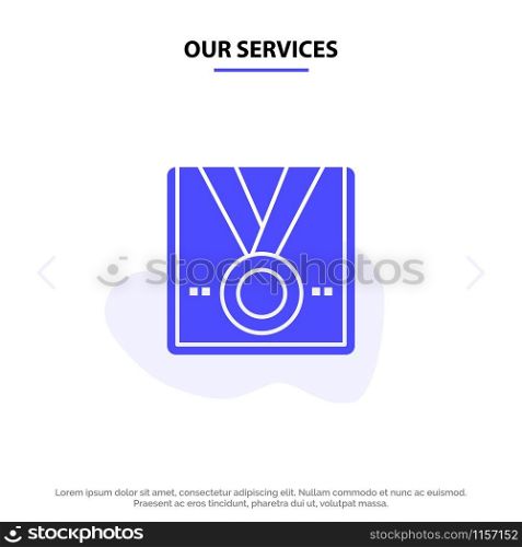 Our Services Award, Medal, Star, Winner, Trophy Solid Glyph Icon Web card Template
