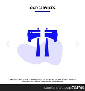 Our Services Ax, Canada, Wood Saw Solid Glyph Icon Web card Template
