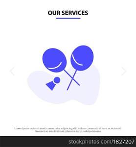 Our Services Badminton, Racket, Sports, Spring Solid Glyph Icon Web card Template