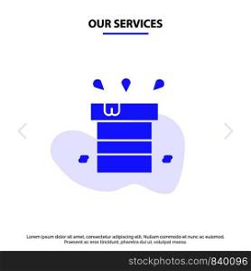 Our Services Bag, Dry, Miscellaneous, Resistant, Water Solid Glyph Icon Web card Template