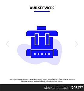 Our Services Bag, Education, School Solid Glyph Icon Web card Template