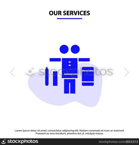 Our Services Balance, Life, Play, Work Solid Glyph Icon Web card Template