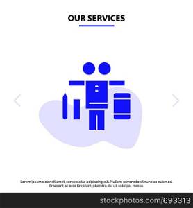 Our Services Balance, Life, Play, Work Solid Glyph Icon Web card Template