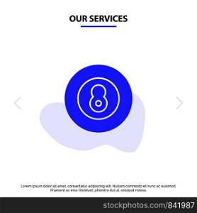 Our Services Ball, Baseball, Game, Sport Solid Glyph Icon Web card Template
