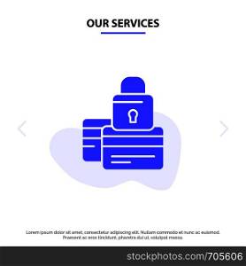 Our Services Banking, Card, Credit, Payment, Secure, Security Solid Glyph Icon Web card Template