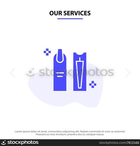 Our Services Beauty, Cleaning, Cosmetic, Hygiene, Makeup Solid Glyph Icon Web card Template