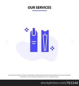 Our Services Beauty, Cleaning, Cosmetic, Hygiene, Makeup Solid Glyph Icon Web card Template