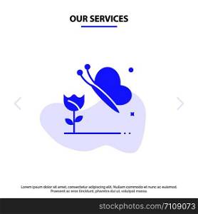 Our Services Beauty, Flower, Butterfly Solid Glyph Icon Web card Template