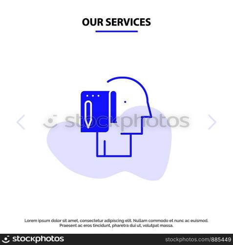 Our Services Begin, Start From Scratch, List, Note, Start Solid Glyph Icon Web card Template