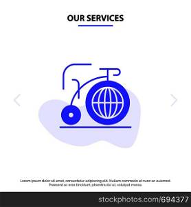 Our Services Big, Bike, Dream, Inspiration Solid Glyph Icon Web card Template