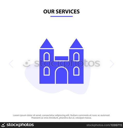Our Services Big, Cathedral, Church, Cross Solid Glyph Icon Web card Template