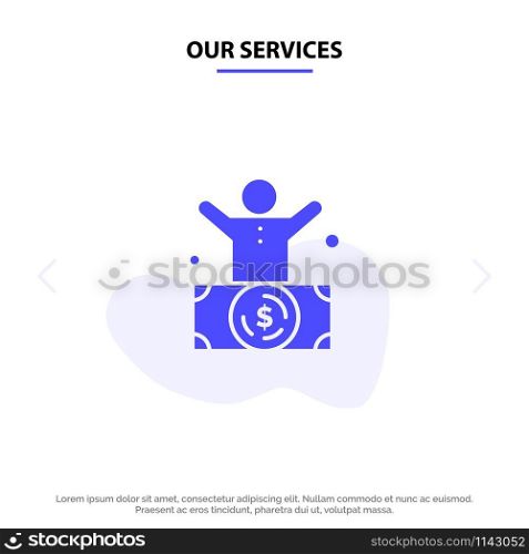 Our Services Billionaire, Man, Millionaire, Person, Rich Solid Glyph Icon Web card Template