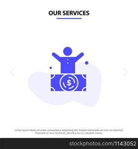Our Services Billionaire, Man, Millionaire, Person, Rich Solid Glyph Icon Web card Template