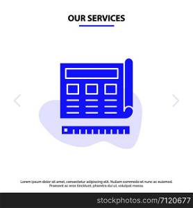 Our Services Blueprint, Blue, Print, Website, Web Solid Glyph Icon Web card Template