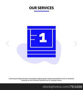 Our Services Board, Study, Education, School Solid Glyph Icon Web card Template