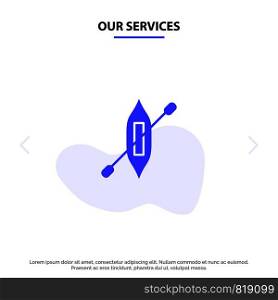 Our Services Boat, Canoe, Kayak, Ship Solid Glyph Icon Web card Template