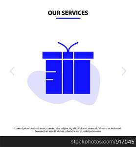 Our Services Box, Logistic, Gift, Global Solid Glyph Icon Web card Template