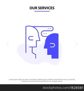 Our Services Brain, Communication, Human, Interaction Solid Glyph Icon Web card Template