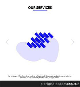 Our Services Bricks, Repair, Tile, Block, Construction Solid Glyph Icon Web card Template