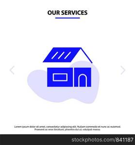 Our Services Building, Build, Construction, Home Solid Glyph Icon Web card Template